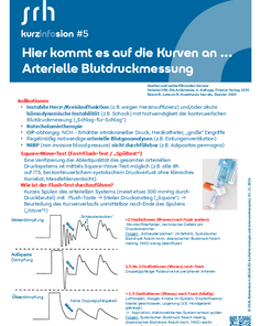 Kurzinformation über arterielle Blutdruckmessung mit Indikationen, Testmethoden und Diagrammen zur Darstellung von Druckveränderungen.